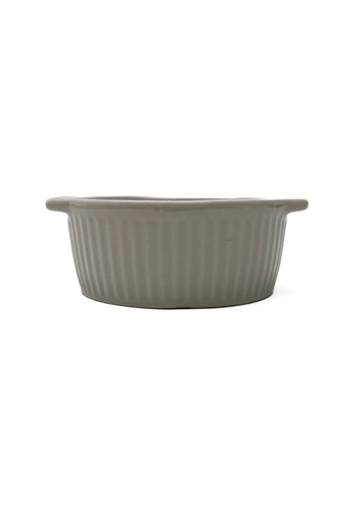 Daiso Greige Ceramic Round Baking Dish with Handles - Stripe Embossed Casserole Gratin Pan - Image 3